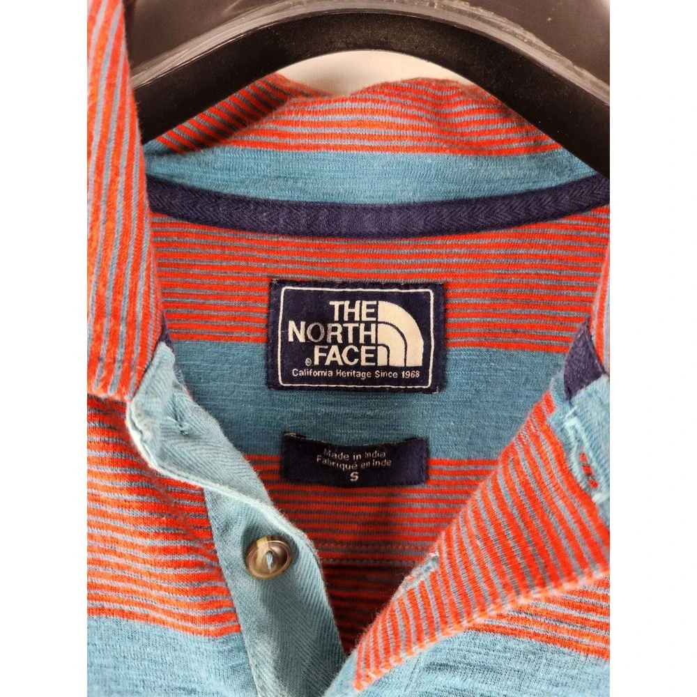 The North Face Mens Striped Polo Shirt Short Sleeve Blue Red Pocket Small